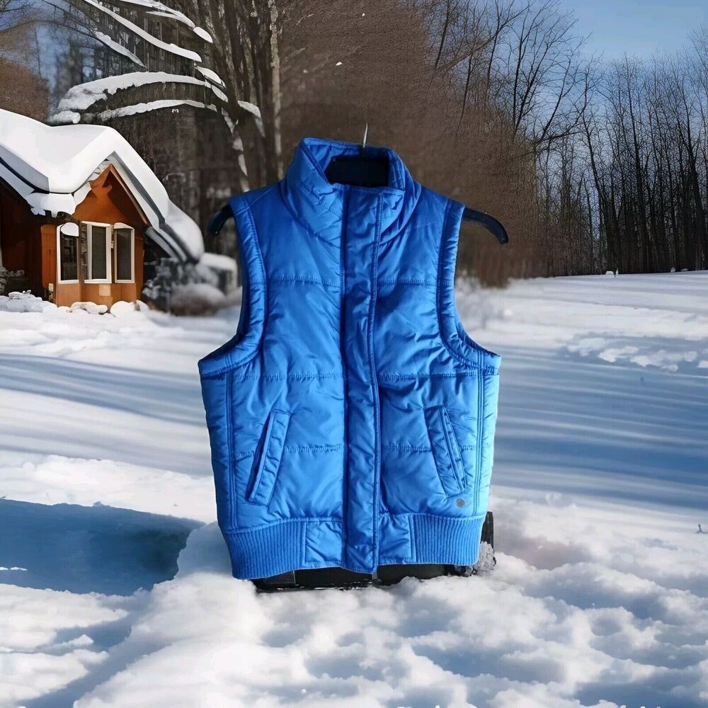 Tommy Girl Puffer Vest Jacket Size S Blue Snap/Zip Pockets